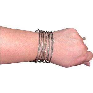Slide on cuff silver tone multi layer bracelet